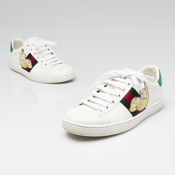 Gucci Shoes - Gucci White Leather Vintage Web Low Ace Bananya Sneakers Size 5.5/36